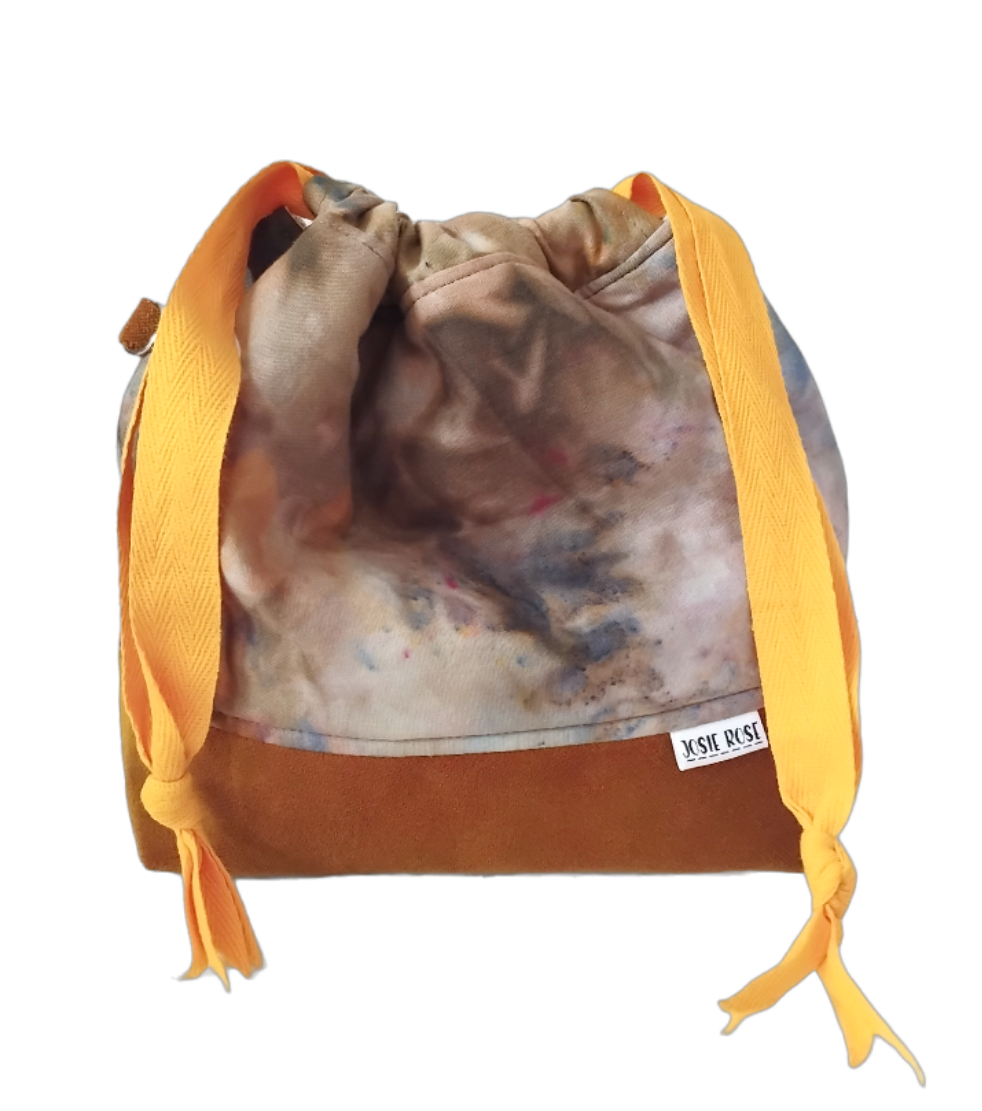 Small Drawstring Bag. Mustard - Green - Brown