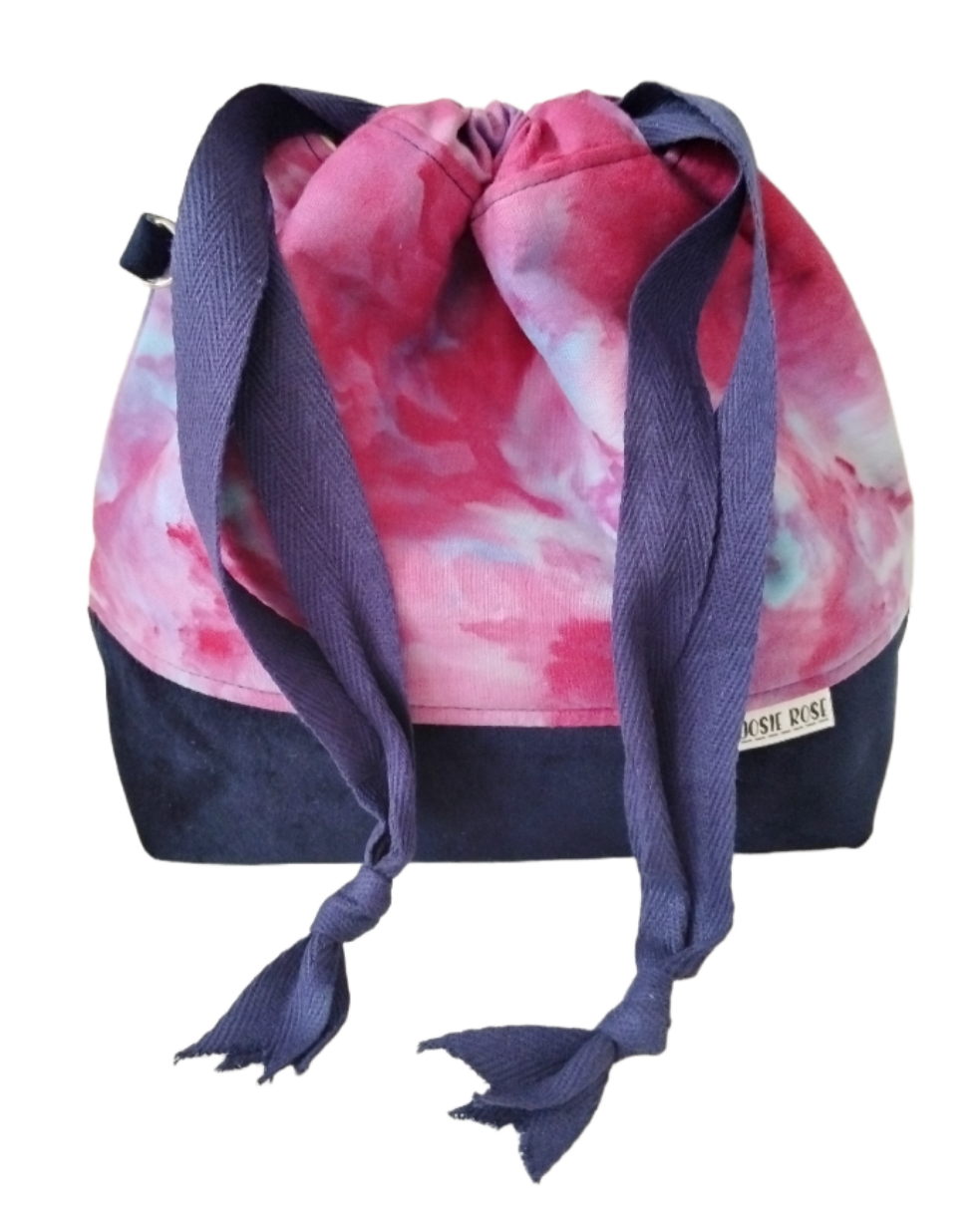 Small Drawstring Bag. Blue - Pink - Purple